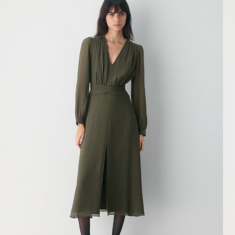 Aritzia Wilfred Deep Olive Long Sleeve Dress